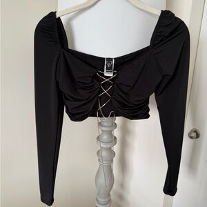 Black Long Sleeve Ruched Top